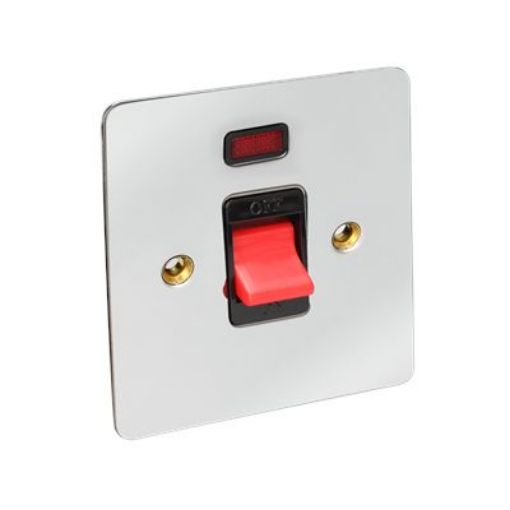 Picture of CED 45amp Double Pole Switch with Neon Square Single Plate Chrome Black Inserts