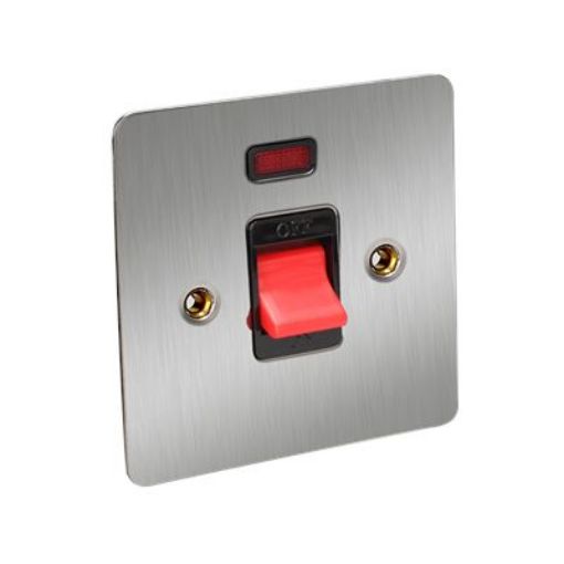 Picture of CED 45amp Double Pole Switch with Neon Square Single Plate Satin Chrome Black Inserts