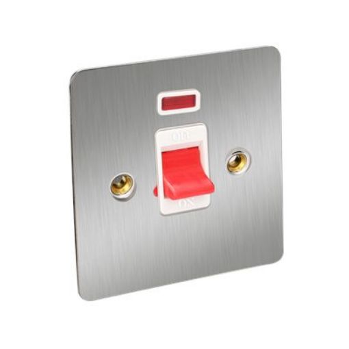 Picture of CED 45amp Double Pole Switch with Neon Square Single Plate Satin Chrome White Inserts