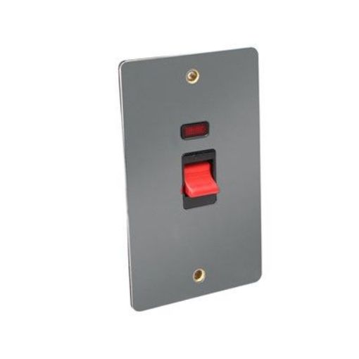 Picture of CED 45amp Double Pole Switch with Neon (2 Gang Plate) Black Nickel Black Inserts