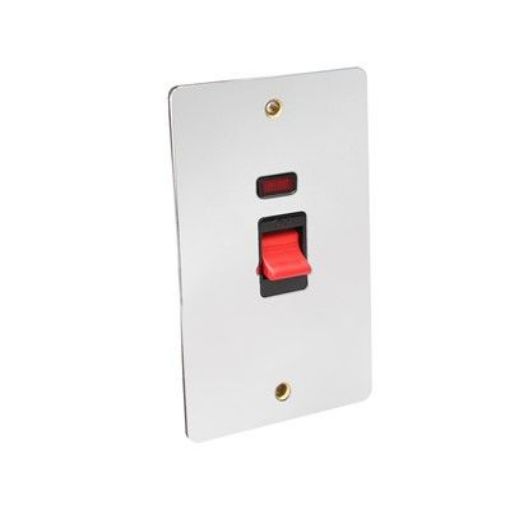 Picture of CED 45amp Double Pole Switch with Neon (2 Gang Plate) Chrome Black Inserts