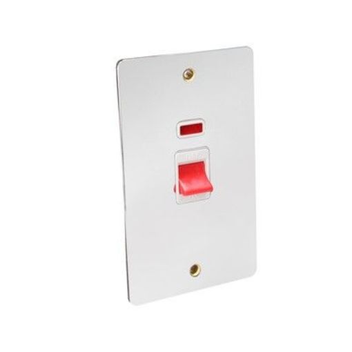 Picture of CED 45amp Double Pole Switch with Neon (2 Gang Plate) Chrome White Inserts