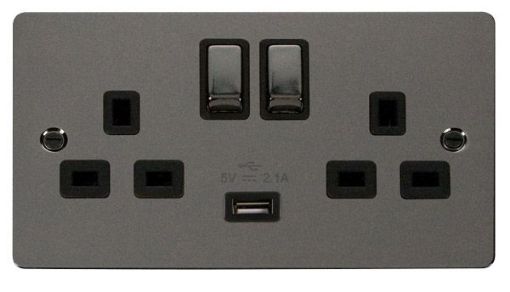 Picture of Click FPBN570BK Socket 2 Gang Switched & USB 13A