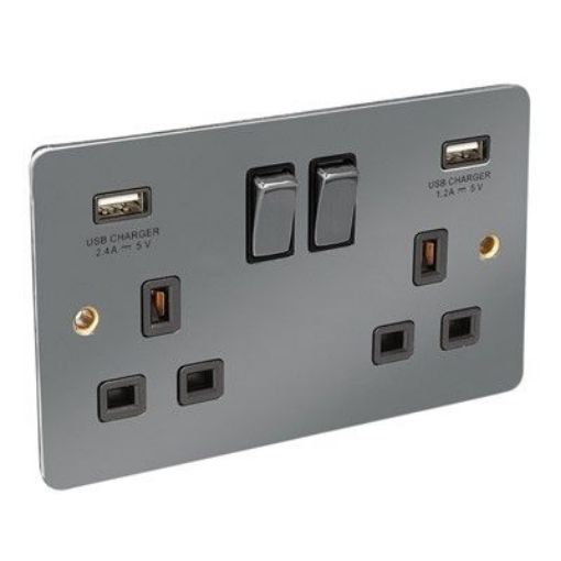 Picture of CED 13a Switched Socket Twin USB Black Nickle Black I