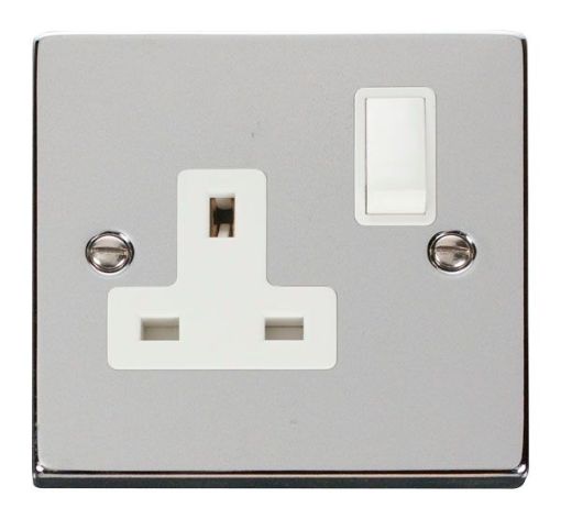 Picture of Click VPCH035WH Socket 1 Gang Switched 13A Polished Chrome