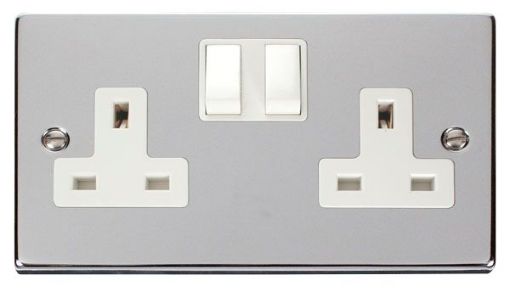 Picture of Click VPCH036WH Socket 2 Gang Switched 13A Polished Chrome