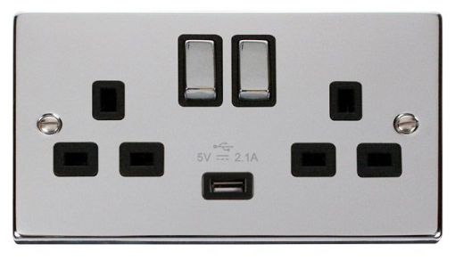 Picture of Click VPCH570BK Socket 2 Gang Switched and USB 13A