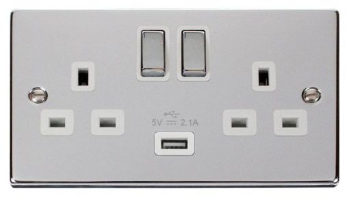 Picture of Click VPCH570WH Socket 2 Gang Switched and USB 13A