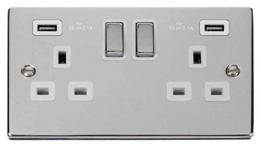 Picture of Click VPCH580WH Socket 2 Gang Switched and USB 13A