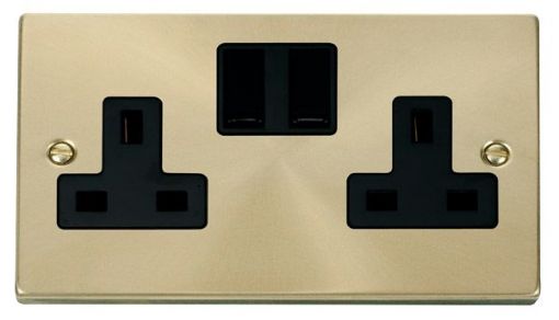 Picture of Click VPSB036BK Socket 2 Gang Switched 13A Satin Brass