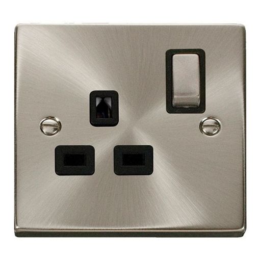 Picture of Click VPSC1535BK Socket 1 Gang Double Pole 13A Satin Chrome/Black