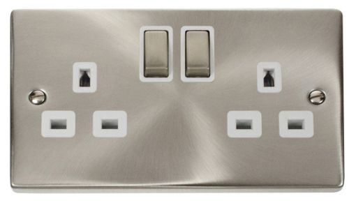 Picture of Click VPSC1536WH Socket 2 Gang Double Pole 13A Satin Chrome White