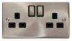 Picture of Click Deco Satin Chrome 13A Ingot 2 Gang Double Pole Switched Socket Outlet Victorian Black