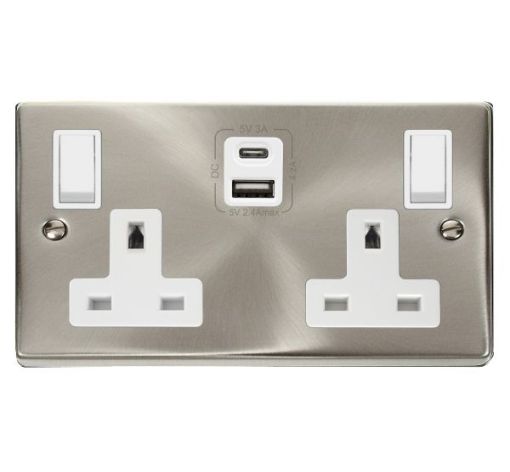 Picture of Click VPSC786WH Socket 2 Gang Switched & USB 13A