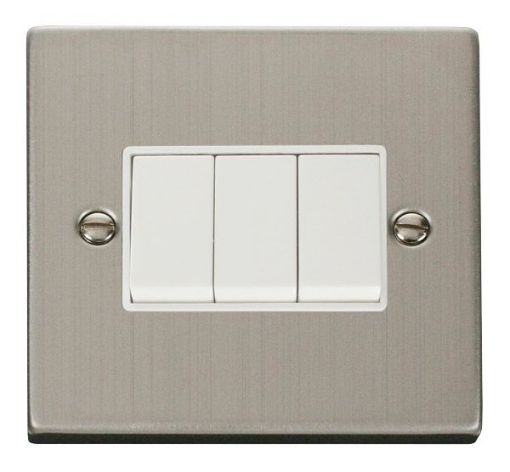 Picture of Click VPSS013WH Plateswitch 3G 2W 10A Stainless Steel