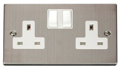 Picture of Click VPSS036WH Socket 2 Gang Switched 13A Stainless Steel