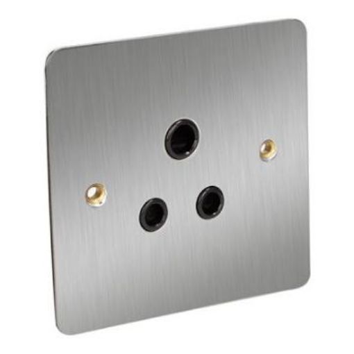 Picture of CED 5amp 1 Gang 3 Pin Socket Satin Chrome Black Inserts