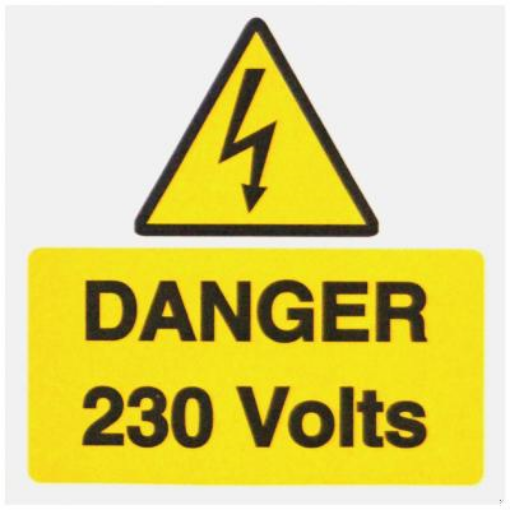 Picture of Industrial Signs Label Danger 230 Volts Self Adhesive Vinyl Pack of 10 75x75mm Yellow/Black on White | IS1910SA