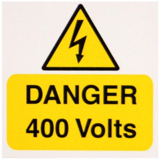 Picture of Industrial Signs Label Danger 400 Volts Self Adhesive Rigid PVC Pack of 5 75x75mm Yellow/Black on White | IS2505RP