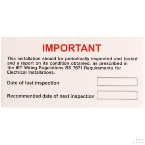 Picture of Industrial Signs Label Periodic Inspection S/A Write-On Vinyl Pack of 10 130x60mm Black/Red on Matt White | IS5610SA