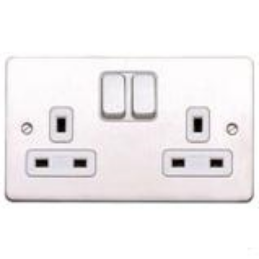 Picture of MK Electric Socket 2 Gang Switched DP Dual Earth White Inserts MK Edge 13A White | K14347WHIW