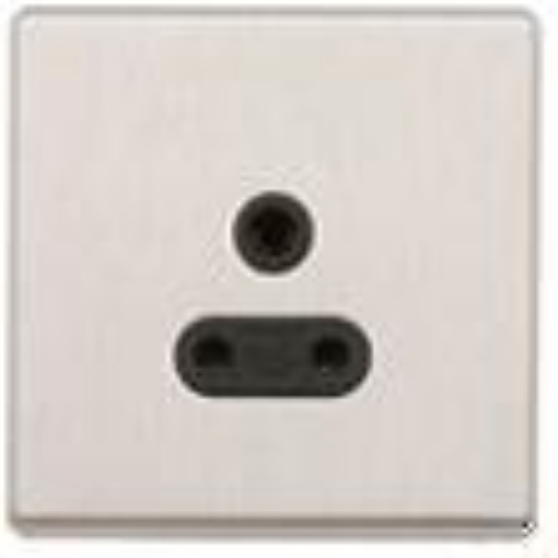 Picture of MK Electric Socket 1 Gang Unswitched 3 Pin Round Black Inserts Aspect 5A Brushed Stainless Steel | K24381BSSB