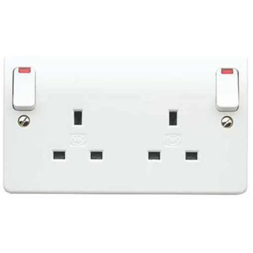 Picture of MK Electric Socket 2 Gang Switched DP Dual Earth Neon Outboard Rocker Logic Plus 13A White | K2476WHI