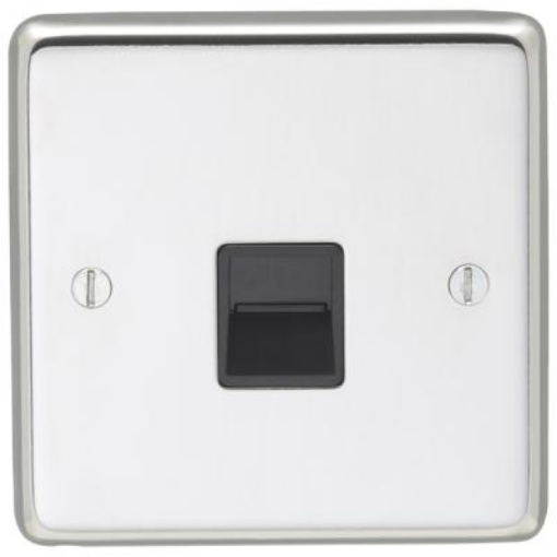 Picture of Eurolite Socket 1 Gang Telephone Master Black Insert 86x86x7mm Polished Stainless Steel | PSS1MB