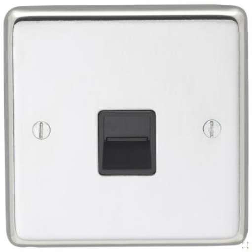 Picture of Eurolite Socket 1 Gang Telephone Slave Black Insert 86x86x7mm Polished Stainless Steel | PSS1SLB