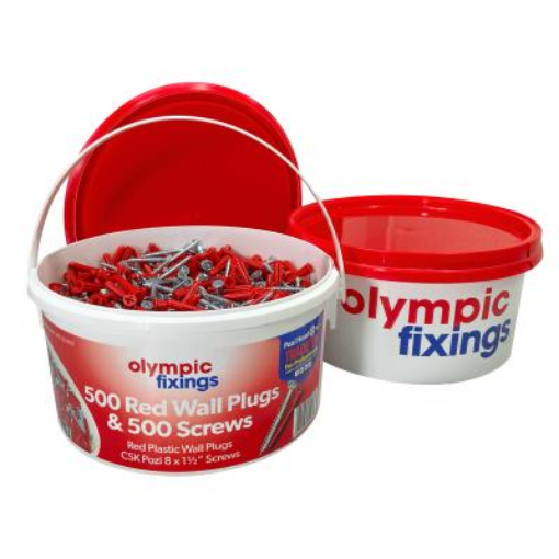 Picture of Olympic Fixings Red Plug & 8x1 1/2 Screw TUB 1000 Pcs