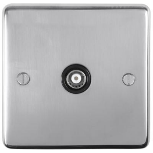 Picture of Eurolite Socket 1 Gang TV Outlet Black Insert 86x86x7mm Polished Stainless Steel | PSS1TVB