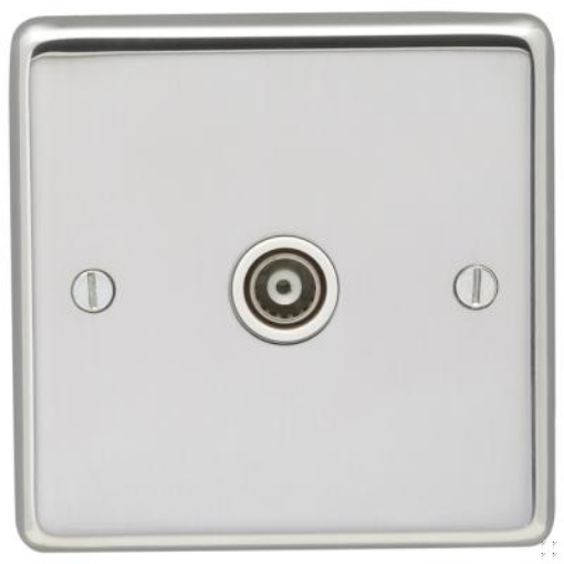 Picture of Eurolite Socket 1 Gang TV Outlet White Insert 86x86x7mm Polished Stainless Steel | PSS1TVW