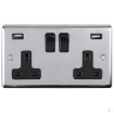 Picture of Eurolite Socket 2 Gang Switched with 3.1 USB Outlet Black Rocker 13A Polished Stainless Steel | PSS2USBB