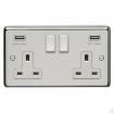 Picture of Eurolite Socket 2 Gang Switched with 3.1 USB Outlet White Rocker 13A Polished Stainless Steel | PSS2USBW