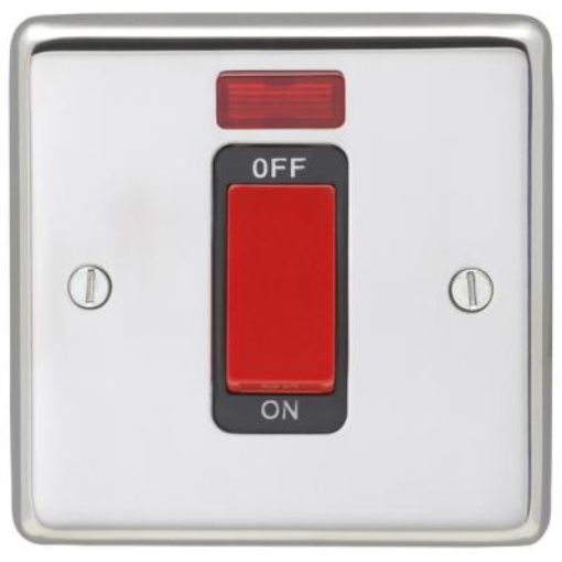 Picture of Eurolite Cooker Control Switch 1 Gang DP with Neon Black Insert 45A 86x86x7mm Polished Stainless Steel | PSS45ASWNSB