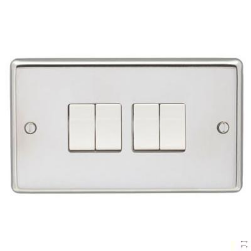 Picture of Eurolite Switch 4 Gang 2 Way White Insert 10A 146x86x7mm Polished Stainless Steel | PSS4SWW