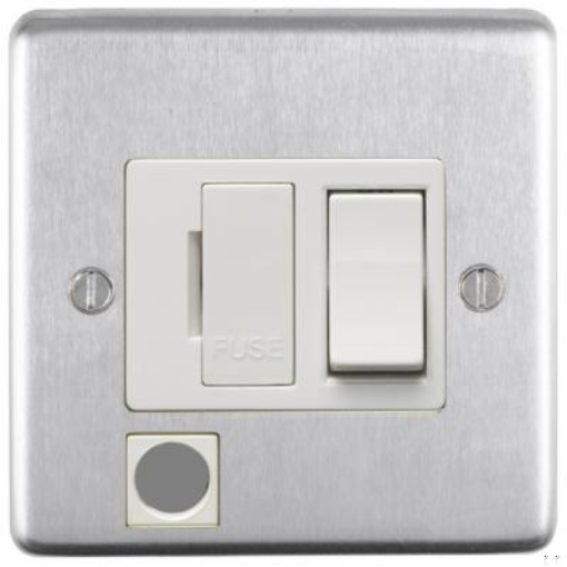 Picture of Eurolite Connection Unit Fused DP Switched with Flex Outlet White Insert 13A 86x86x7mm Satin Stainless Steel | SSSSWFFOW