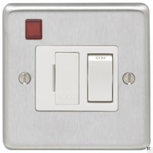 Picture of Eurolite Connection Unit Fused DP Switched with Neon White Insert 13A 86x86x7mm Satin Stainless Steel | SSSSWFNW