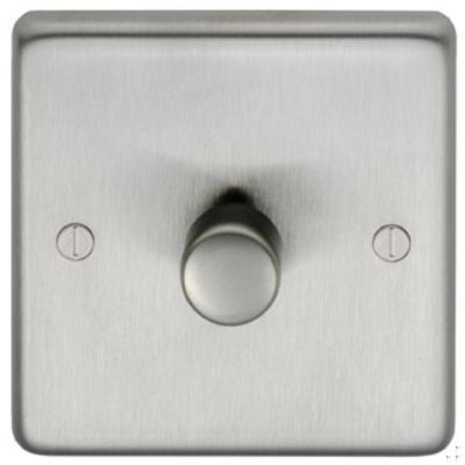 Picture of Eurolite Dimmer Switch LED 1 Gang 2 Way Push On Off Round Edge Matching Knob Satin Stainless Steel | SSS1DLED