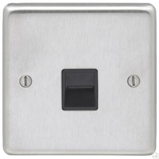 Picture of Eurolite Socket 1 Gang Telephone Master Black Insert 86x86x7mm Satin Stainless Steel | SSS1MB