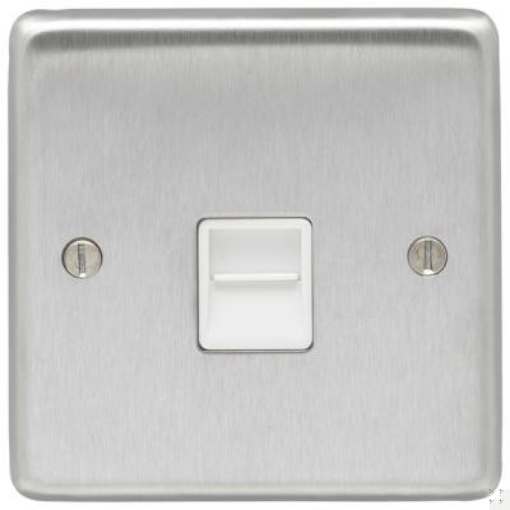 Picture of Eurolite Socket 1 Gang Telephone Master White Insert 86x86x7mm Satin Stainless Steel | SSS1MW