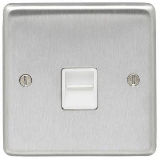 Picture of Eurolite Socket 1 Gang Telephone Slave White Insert 86x86x7mm Satin Stainless Steel | SSS1SLW