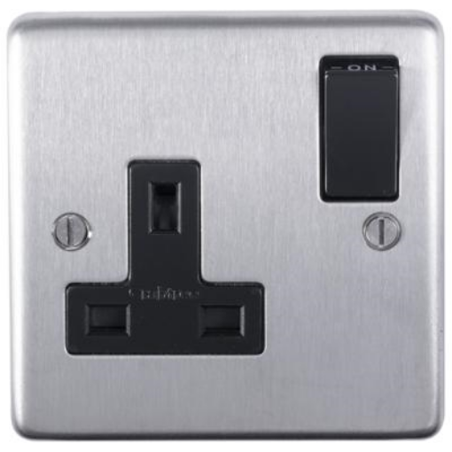 Picture of Eurolite Socket 1 Gang DP Switched Black Insert 13A 86x86x7mm Satin Stainless Steel | SSS1SOB