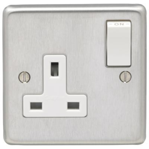 Picture of Eurolite Socket 1 Gang DP Switched White Insert 13A 86x86x7mm Satin Stainless Steel | SSS1SOW