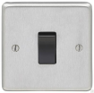 Picture of Eurolite Switch 1 Gang 2 Way Black Insert 10A 86x86x7mm Satin Stainless Steel | SSS1SWB