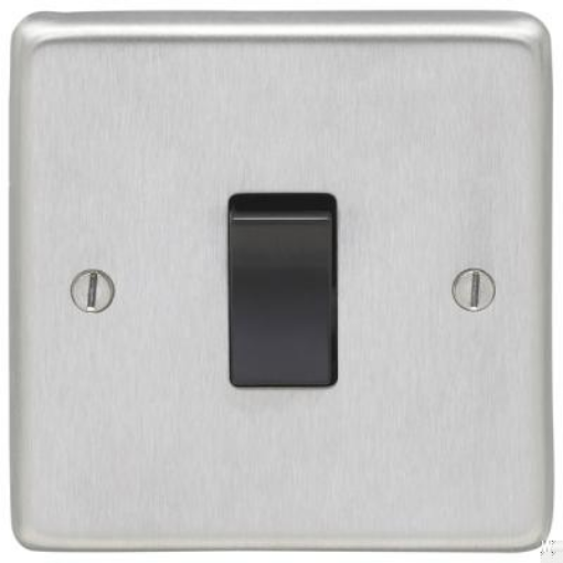 Picture of Eurolite Switch 1 Gang 2 Way Black Insert 10A 86x86x7mm Satin Stainless Steel | SSS1SWB