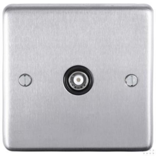 Picture of Eurolite Socket 1 Gang TV Outlet Black Insert 86x86x7mm Satin Stainless Steel | SSS1TVB