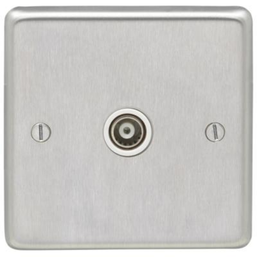 Picture of Eurolite Socket 1 Gang TV Outlet White Insert 86x86x7mm Satin Stainless Steel | SSS1TVW