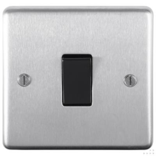 Picture of Eurolite Switch 1 Gang DP Black Insert 20A 86x86x7mm Satin Stainless Steel | SSS20ASWB