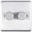 Picture of Eurolite Dimmer Switch LED 2 Gang 2 Way Push On Off Round Edge Matching Knob Satin Stainless Steel | SSS2DLED